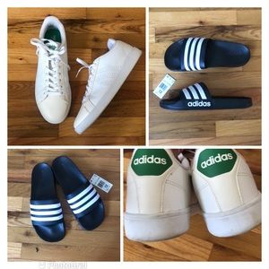 Adidas BUNDLE size 12 mens sandals & sneakers NWT white black striped green used
